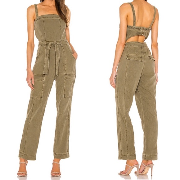 Free People Pants - FREE PEOPLE Small Go West Utility Jumpsuit in Moss Revolve Open Back Cargo S